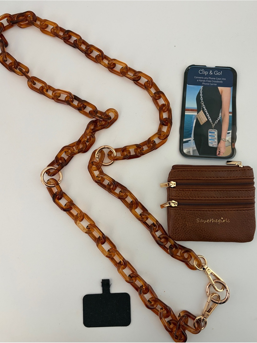 Save the Girls Clip and Go Tortoise Phone Crossbody Chain with Wallet